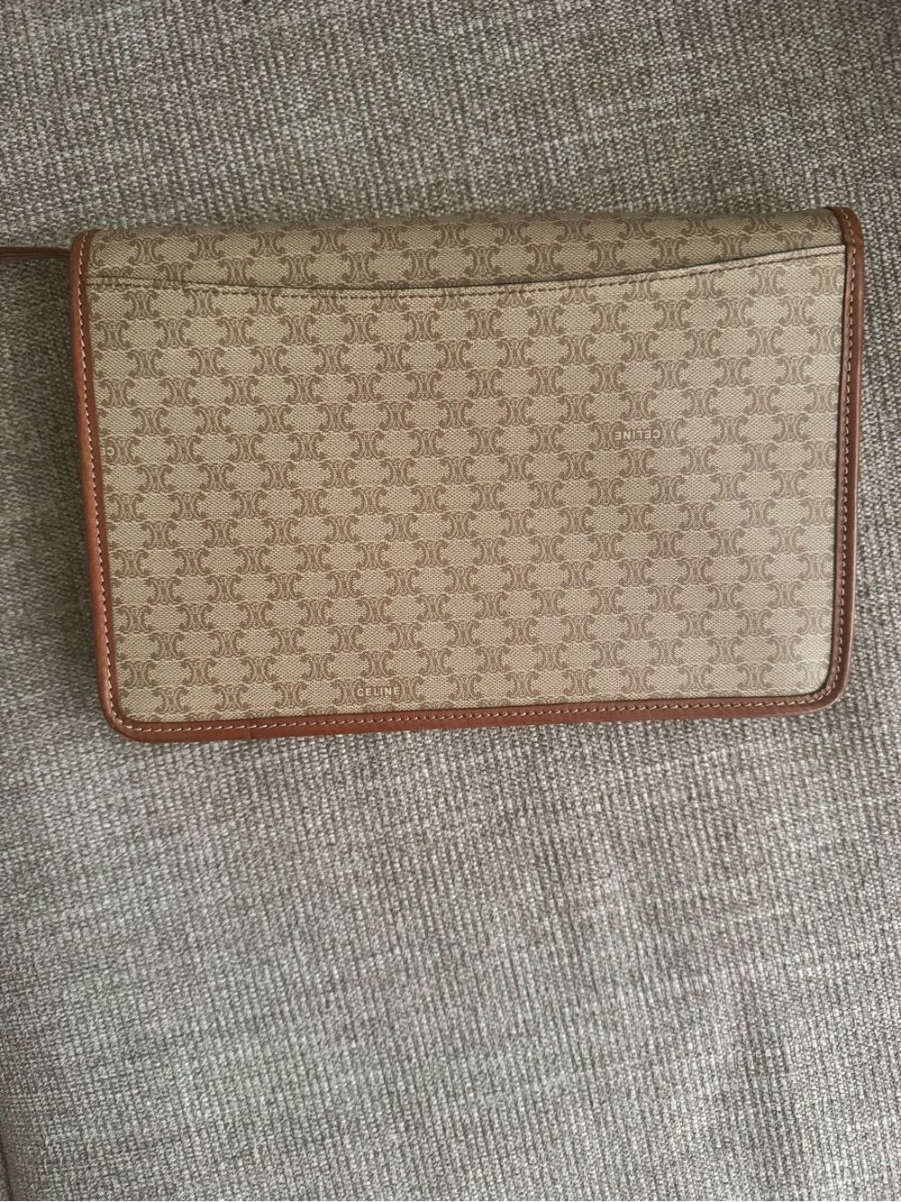 Celine Beige Monogram Canvas Clutch with Brown Trim and Gold Hardware - Picture 7 of 12